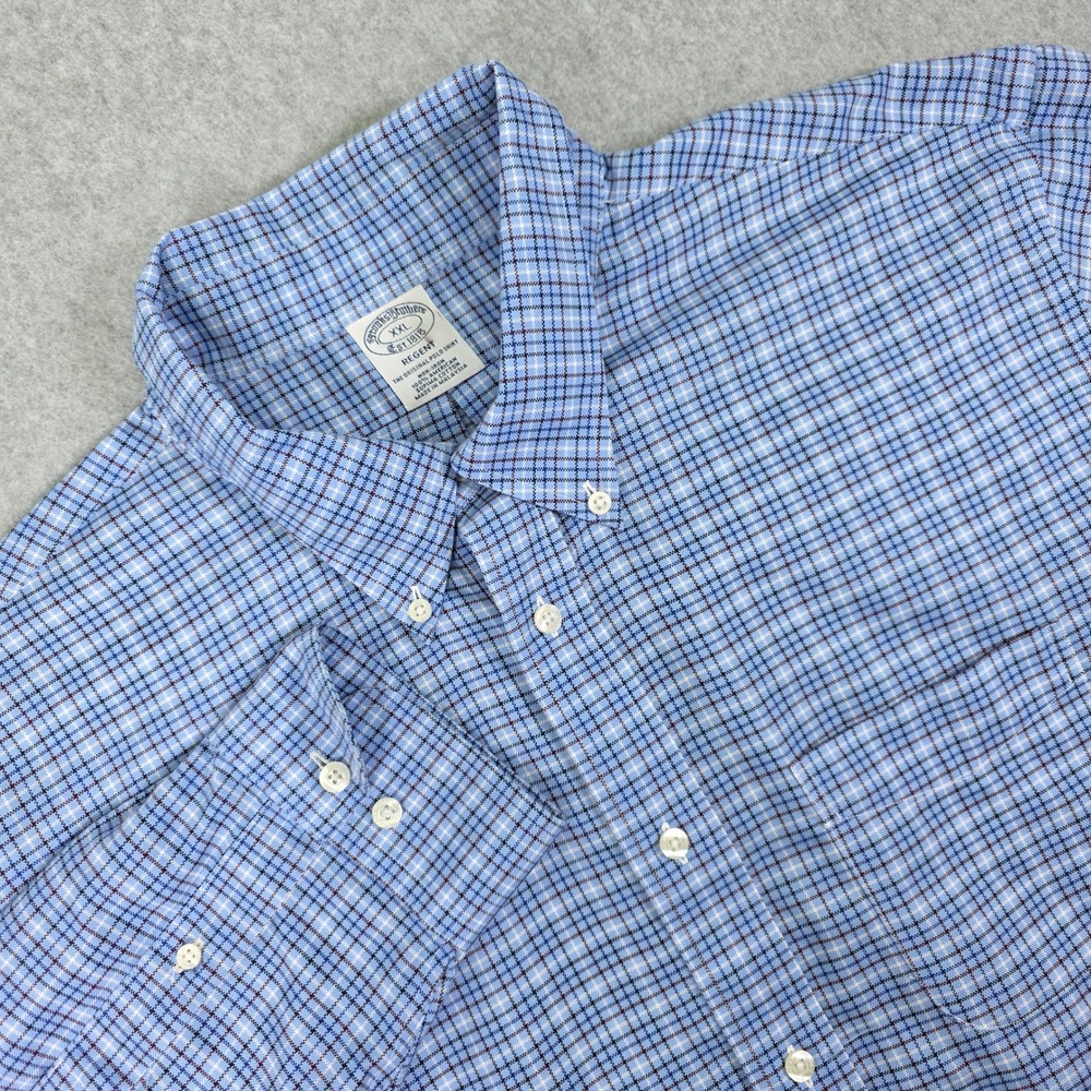 Brooks Brothers Regent Non-Iron Cotton Check Shirt Blue Men's‎ XXL Long Sleeve